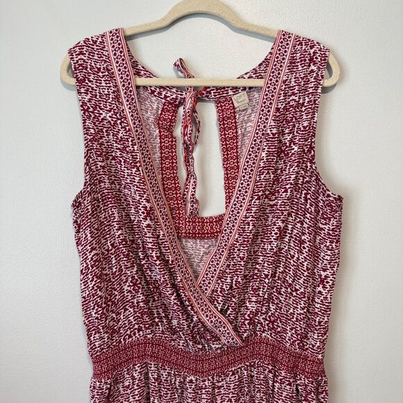 Loft Pink & White Sleeveless Patterned Jumpsuit Smocked Waist Deep V-neck - Picture 2 of 7